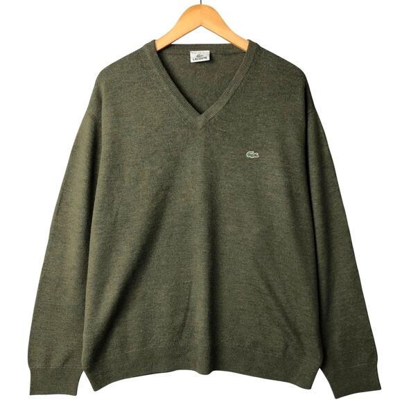 Lacoste Men’s Heathered Green V-Neck Pure Wool Sweater Long Sleeve Large Fall - Picture 1 of 7